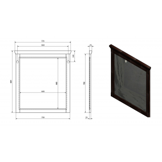 CROSS keretes tükör, 70x80x3,5cm, mahagóni