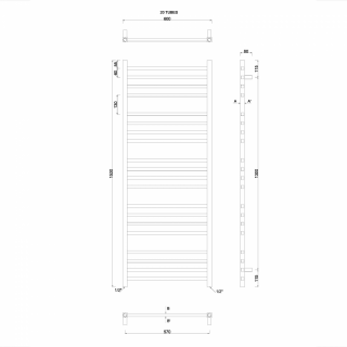 METRO fürdőszobai radiátor, 600x1530 mm, 497W, króm