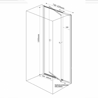 AQUALINE AMICO nyíló zuhanyajtó, 74-82x185cm, fehér profil, 6mm transparent üveg