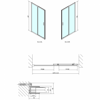 POLYSAN EASY LINE zuhanyajtó, 1100mm, transzparent üveg