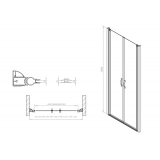 GELCO ONE zuhanyajtó kétszárnyú 980-1020, transzparent