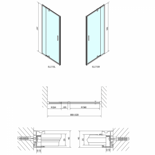 POLYSAN EASY LINE nyíló ajtó, állítható, 880-1020mm, transzparent üveg