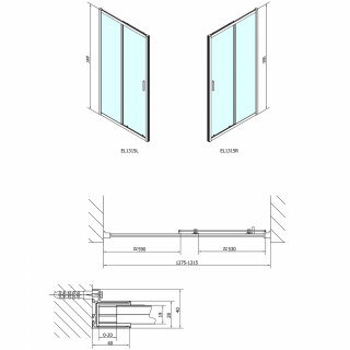 POLYSAN EASY LINE zuhanyajtó, 1300mm, transzparent üveg