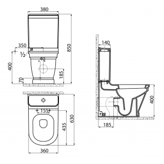 ANTIK kombi WC, hátsó kifolyású, 37x63cm,