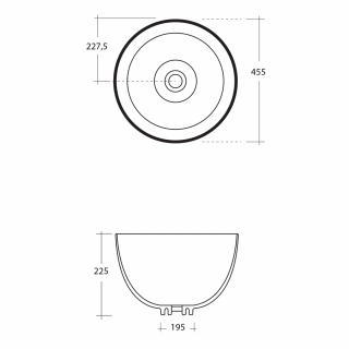 DOME pultra szerelhető kerámiamosdó, túlfolyó nélkül, átm:44,5x27cm