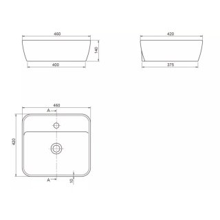 ANTRACIT MATT CERASTYLE ONE TOP COUNTER -SZÖGLETES- PULTRA ÜLTETHETŐ PORCELÁN MOSDÓ CSLY. 46 X 42 CM