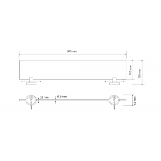 BEMETA DARK Üvegpolc, 600x55x130mm, fekete (104102040)