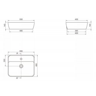 ANTRACIT MATT CERASTYLE ONE TOP COUNTER -SZÖGLETES- PULTRA ÜLTETHETŐ PORCELÁN MOSDÓ CSLY. 55 X 45 CM