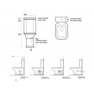 KERASAN WALDORF kombi WC, alsó/hátsó kifolyású, tartállyal, öblítőmechanikával, ülőke nélkül