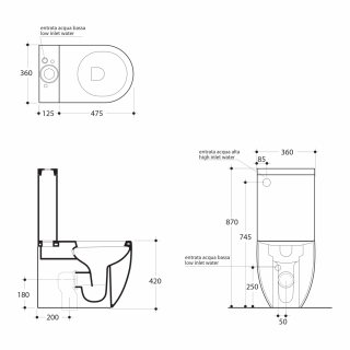 KERASAN FLO kombi WC, tartállyal, mechanikával, alsó/hátsó kifolyású, ülőke nélkül