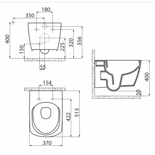 GLANC fali rimless WC, 37x51,5cm