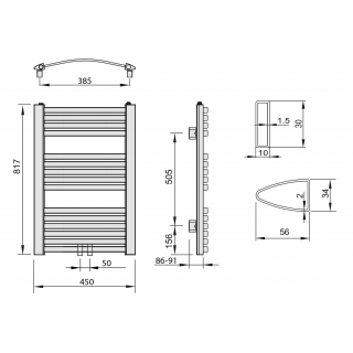 AQUALINE STING fürdőszobai radiátor, 450x817mm, 328W, fehér