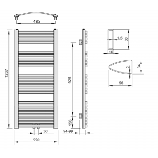 AQUALINE STING fürdőszobai radiátor, 550x1237mm, 589W, fehér