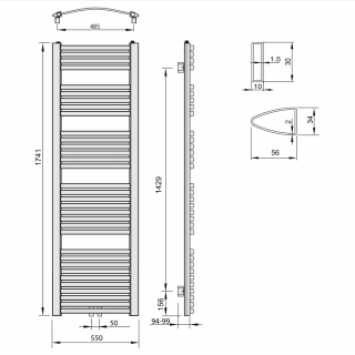 AQUALINE STING fürdőszobai radiátorr, 550x1741mm, 839W, fehér