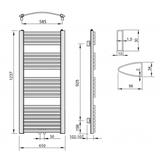 AQUALINE STING fürdőszobai radiátor, 650x1237mm, 679W, fehér