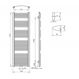 AQUALINE STING fürdőszobai radiátor, 650x1741mm, 968W, fehér