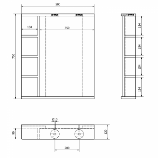 AQUALINE KORIN LED tükör világítással és polcokkal, 52x70x12cm